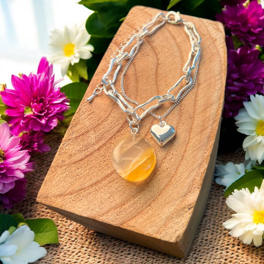 Layered Bracelet in silver with Sand coloured stone BR232SB