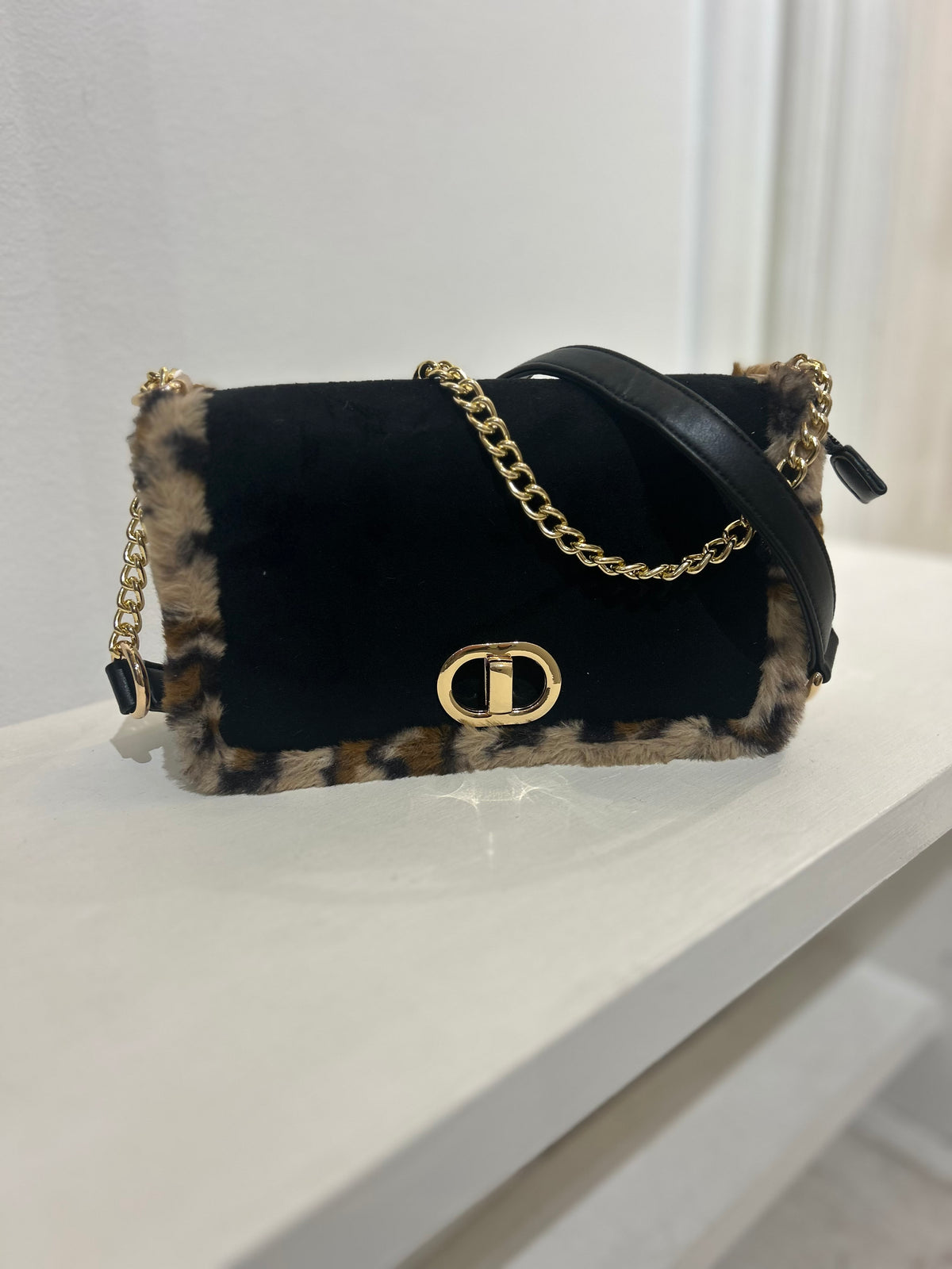 Black Leopard Detail Bag