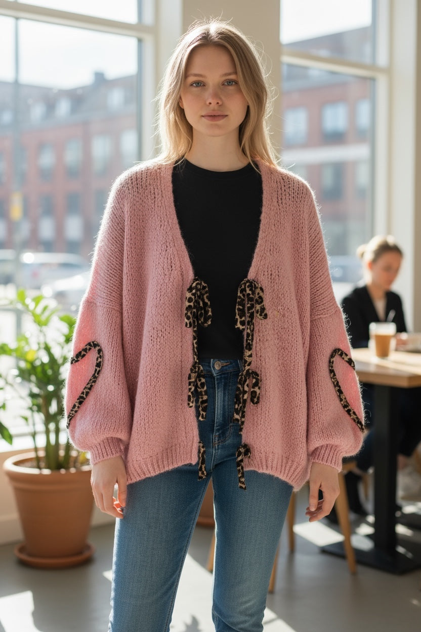 Baby Pink Leopard Detail Cardi