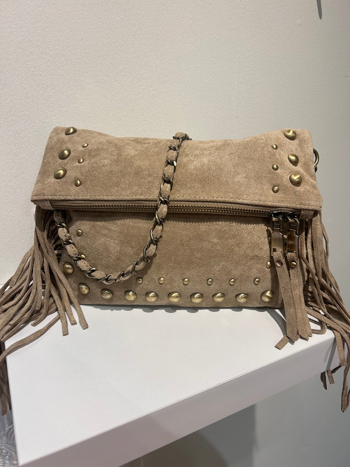 Suede Studded Tassle Bag