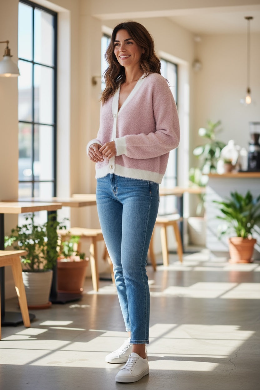 Contrast Pink/Cream Soft Touch Cardi