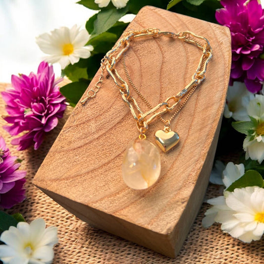 Elegant Layered Bracelet in gold- with Aragonite pendant