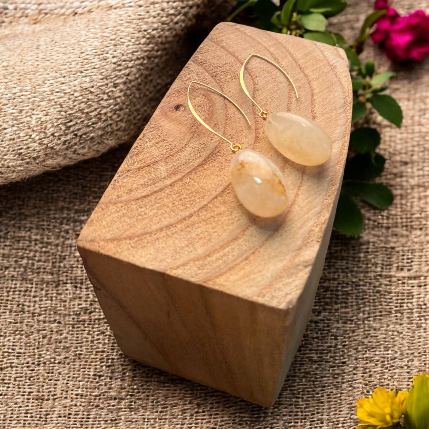 Long drop earrings with Sand colour stone ER171GB