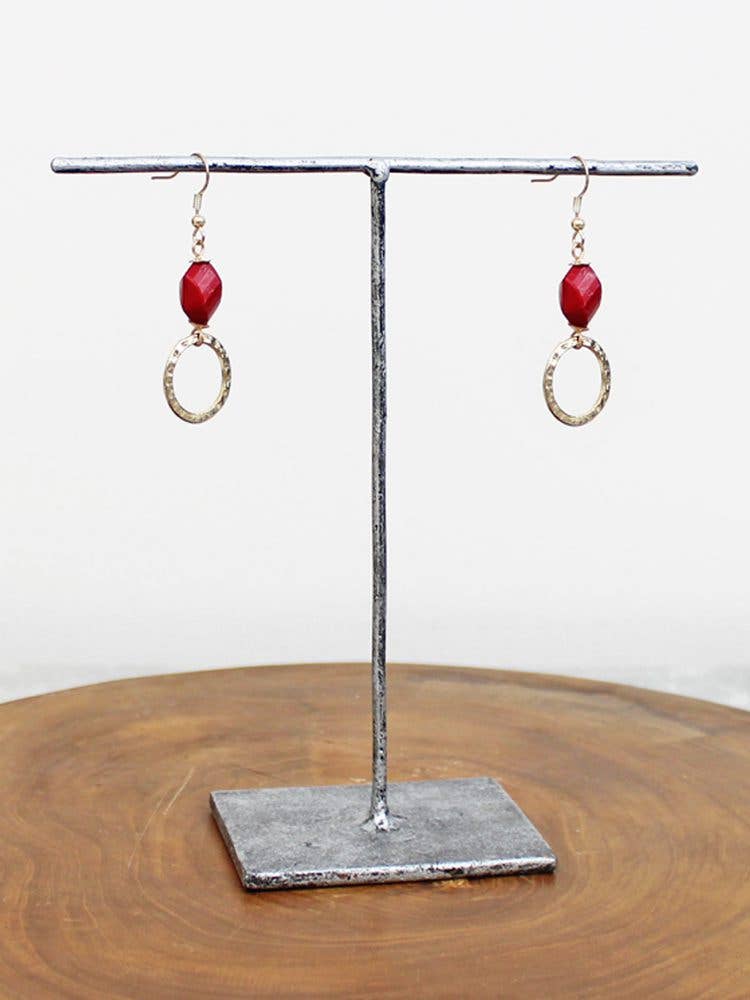 AY6603RD BEATEN RING DROP EARRINGS