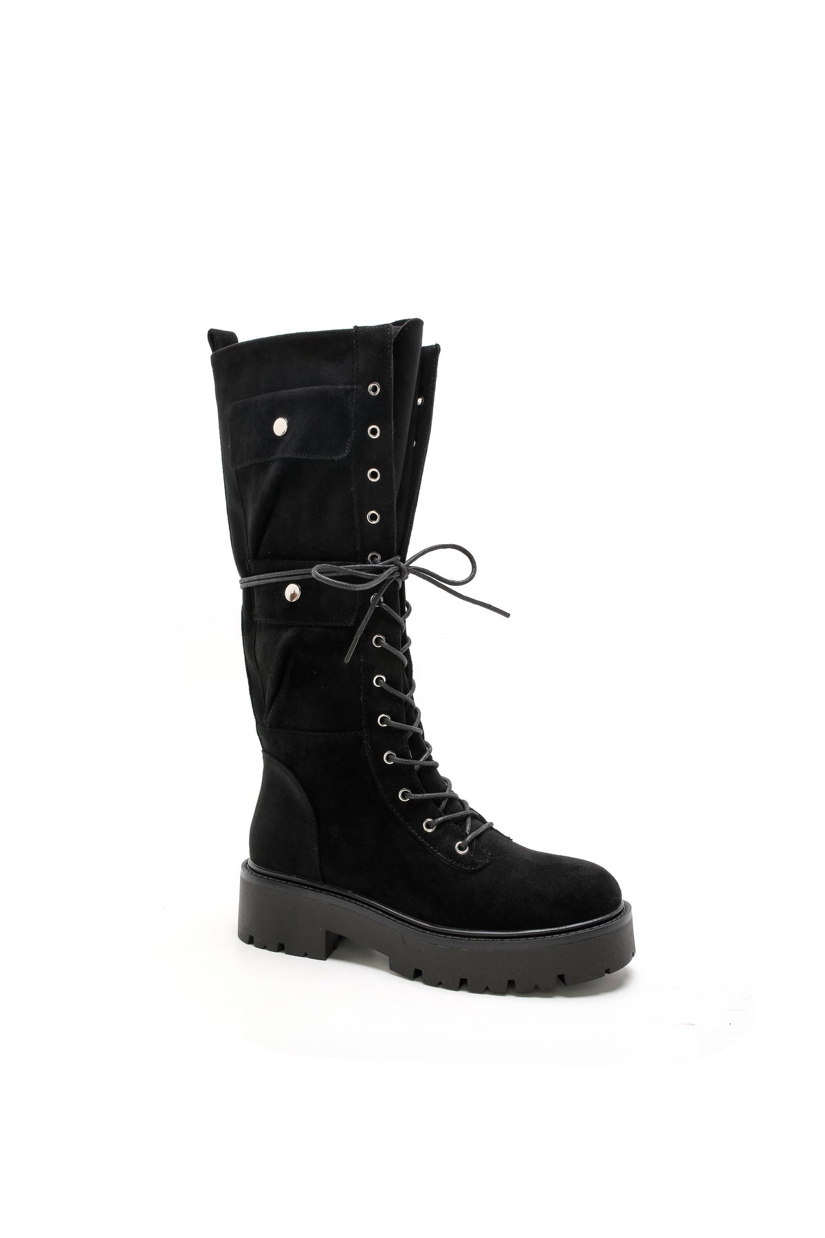 LQ-180 Lace-up suede-look biker boots: Brun