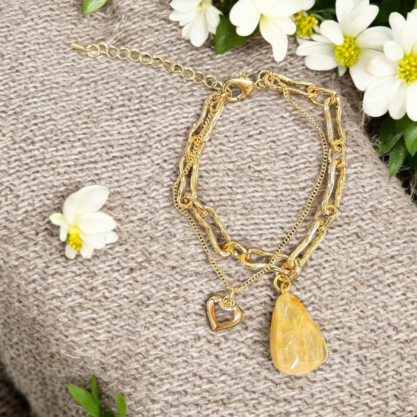 Elegant Layered Bracelet in gold- with Aragonite pendant