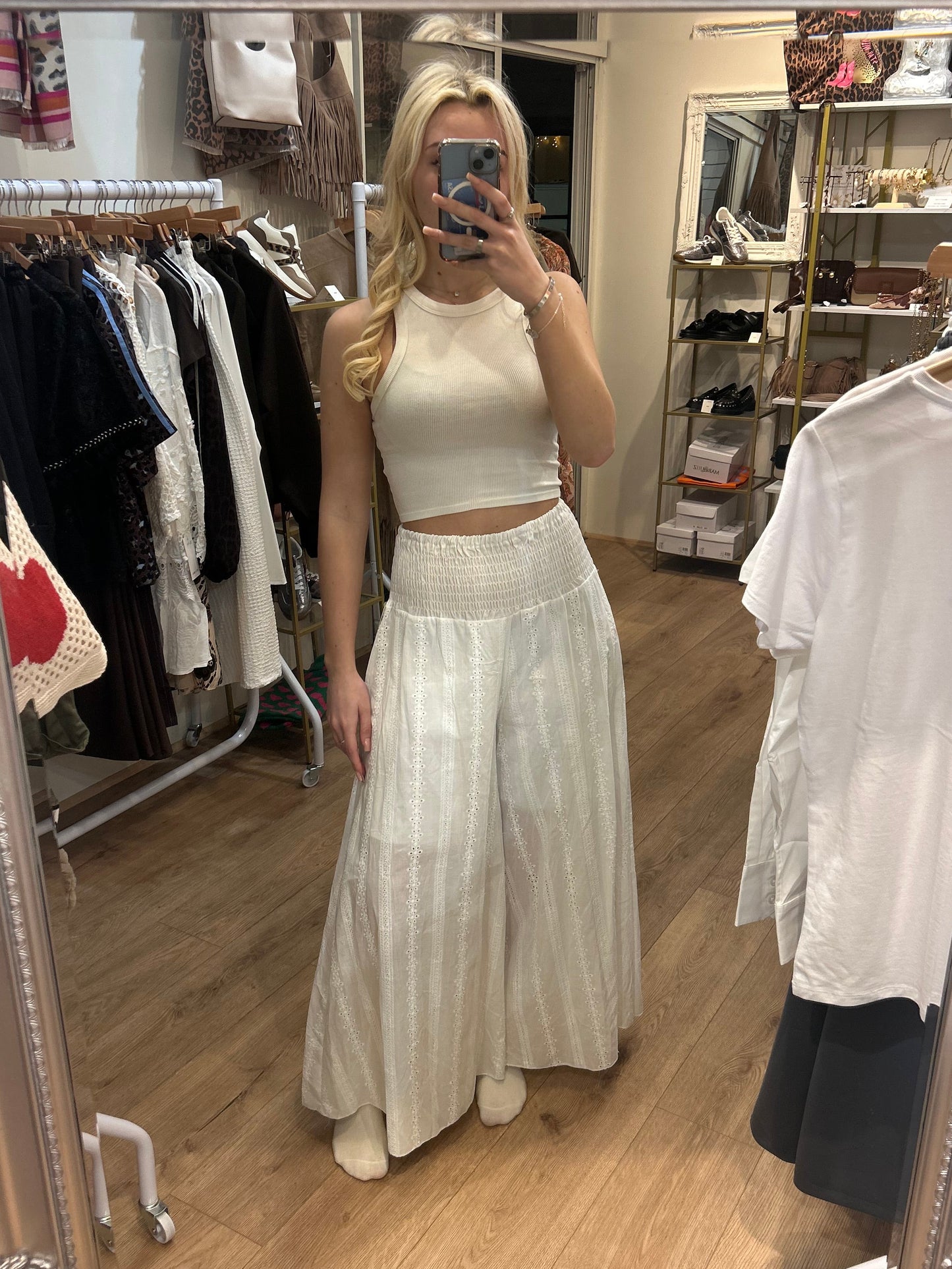 WHITE EMBROIDERY ANGLAIS TROUSER