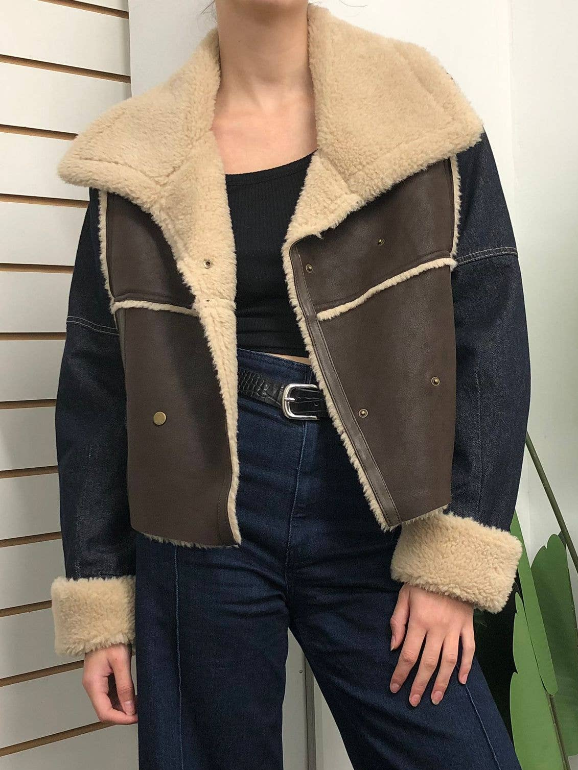 Contrast Denim Aviator Jacker