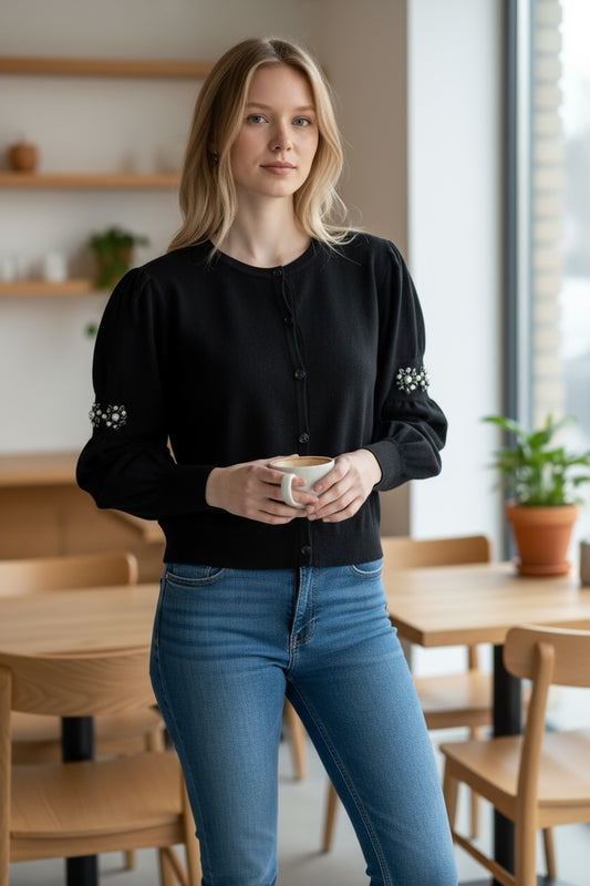 Puff Sleeve Button Down Cardi