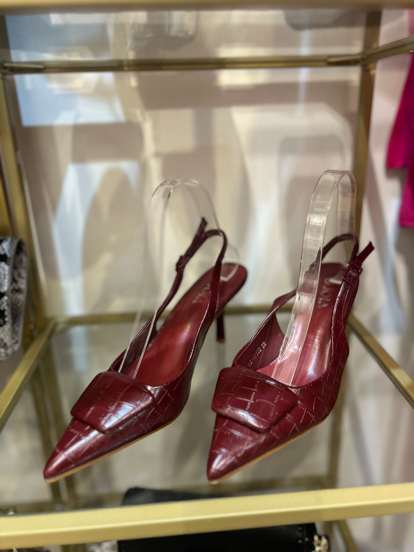 Wine Croc Print Slingback Heel