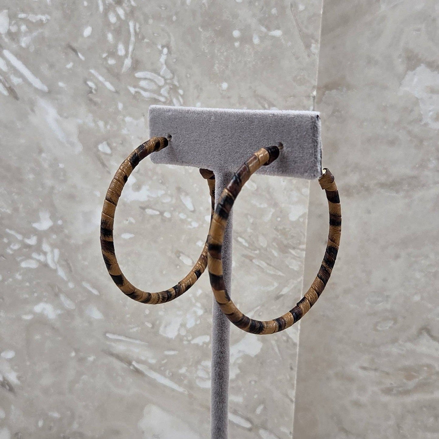 Leopard fabric wrapped hoops