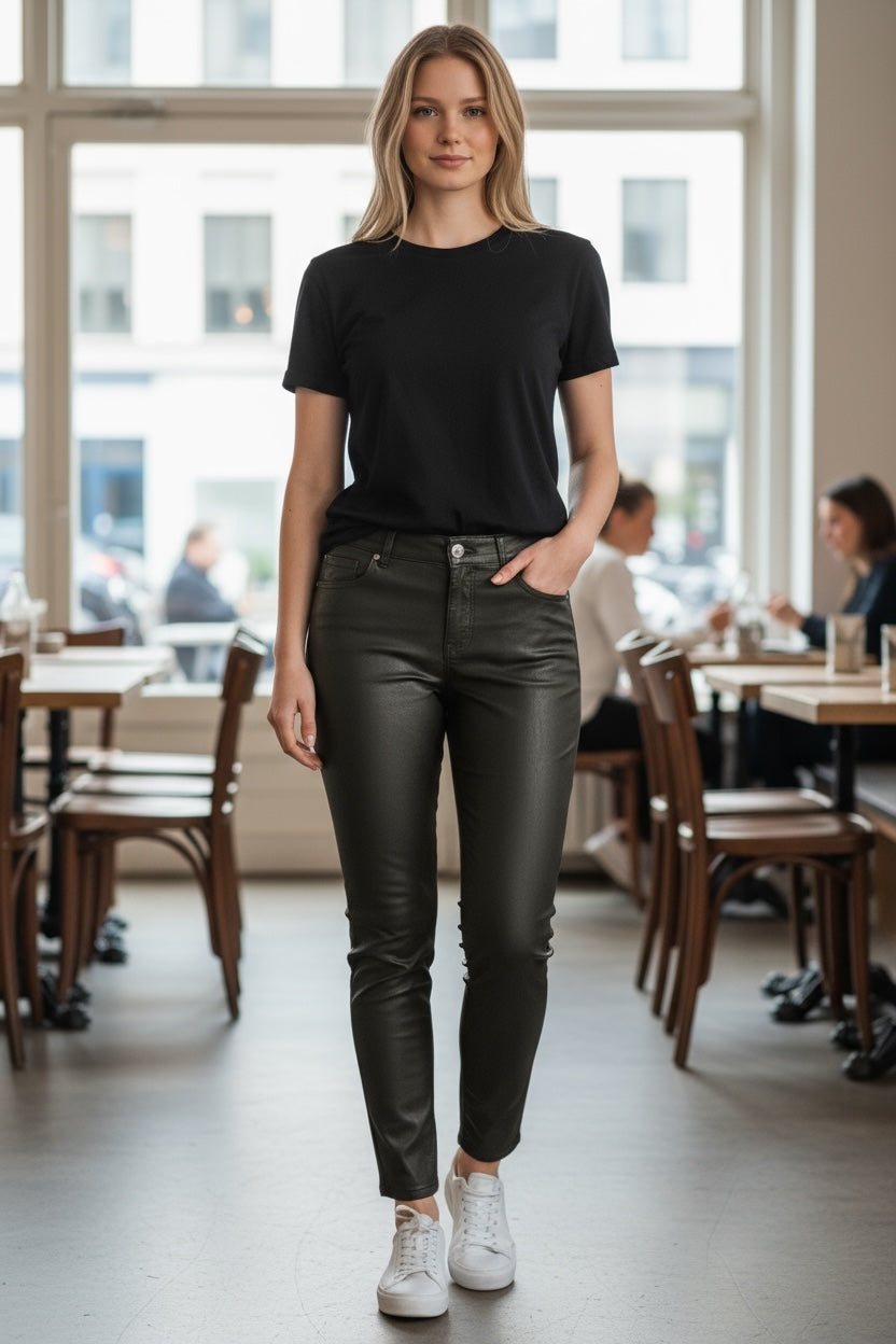 Dark Olive Stretch Straight Coated Trouser