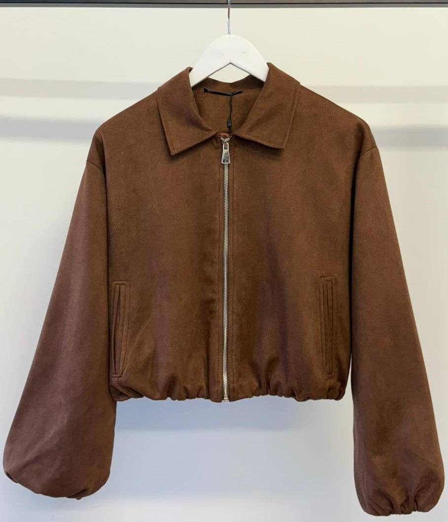 Suede Puffed Bomber in Brown