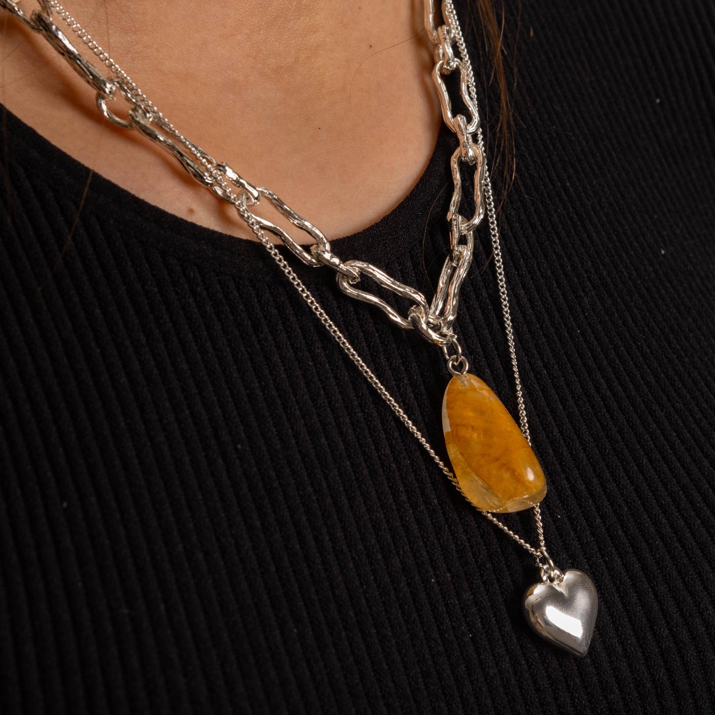 Elegant Layered Necklace in silver- with Aragonit pendant