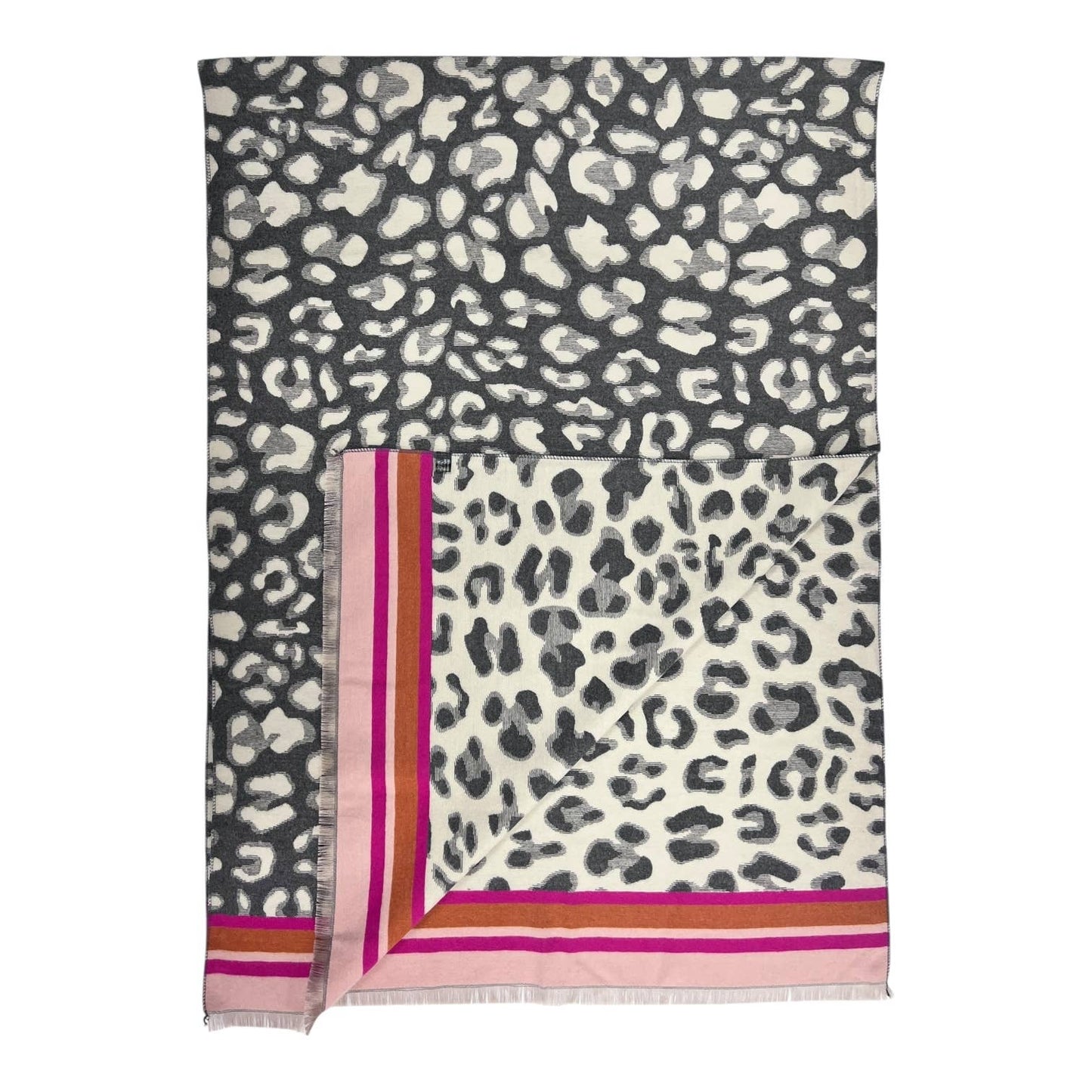 Leopard print with colouful border cashmere blend: Pink