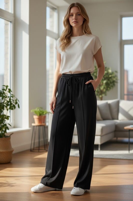 Black Front Seem Wide Trouser