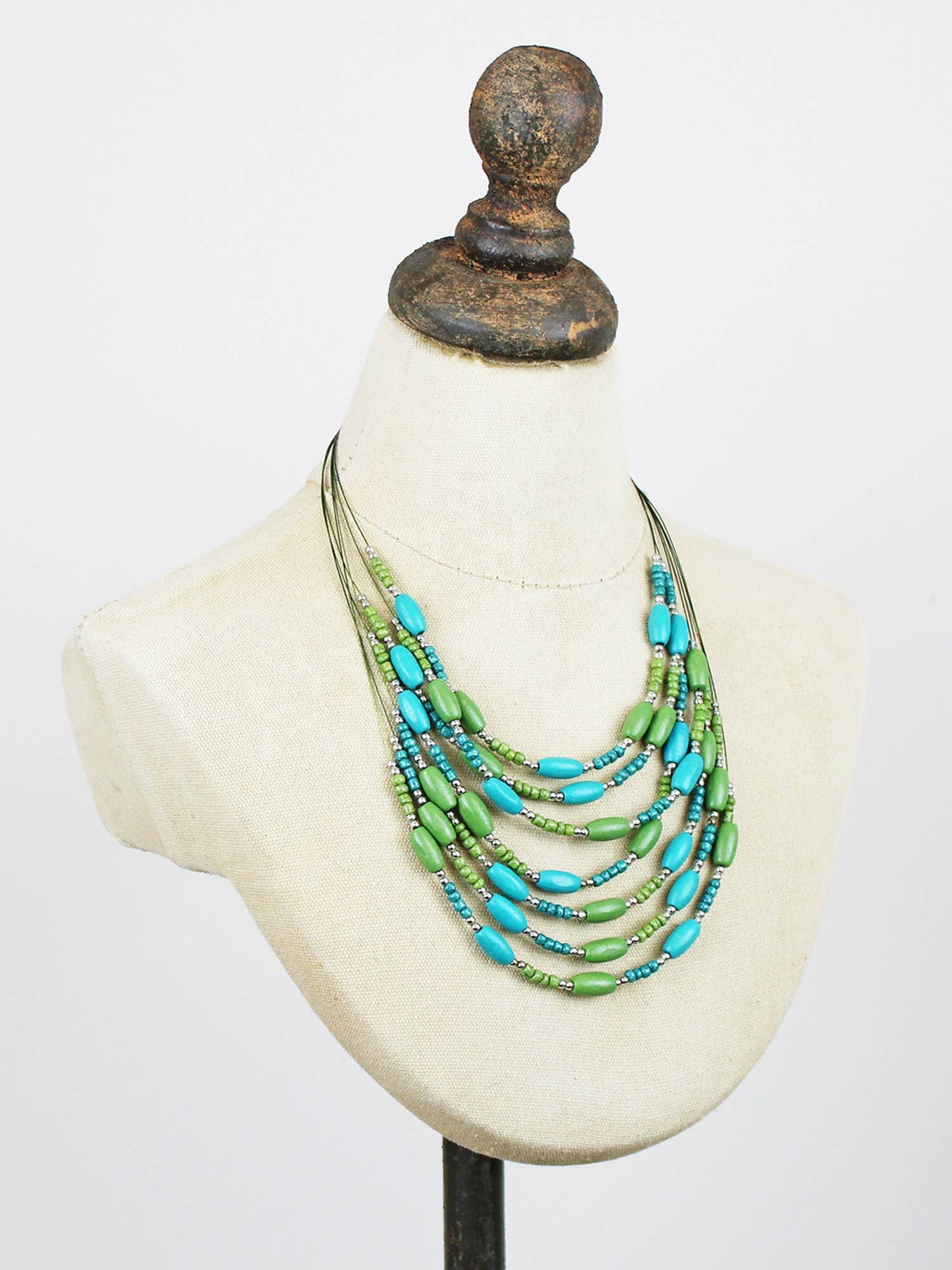 MULTI STRAND WOODEN BEAD NECKLACE