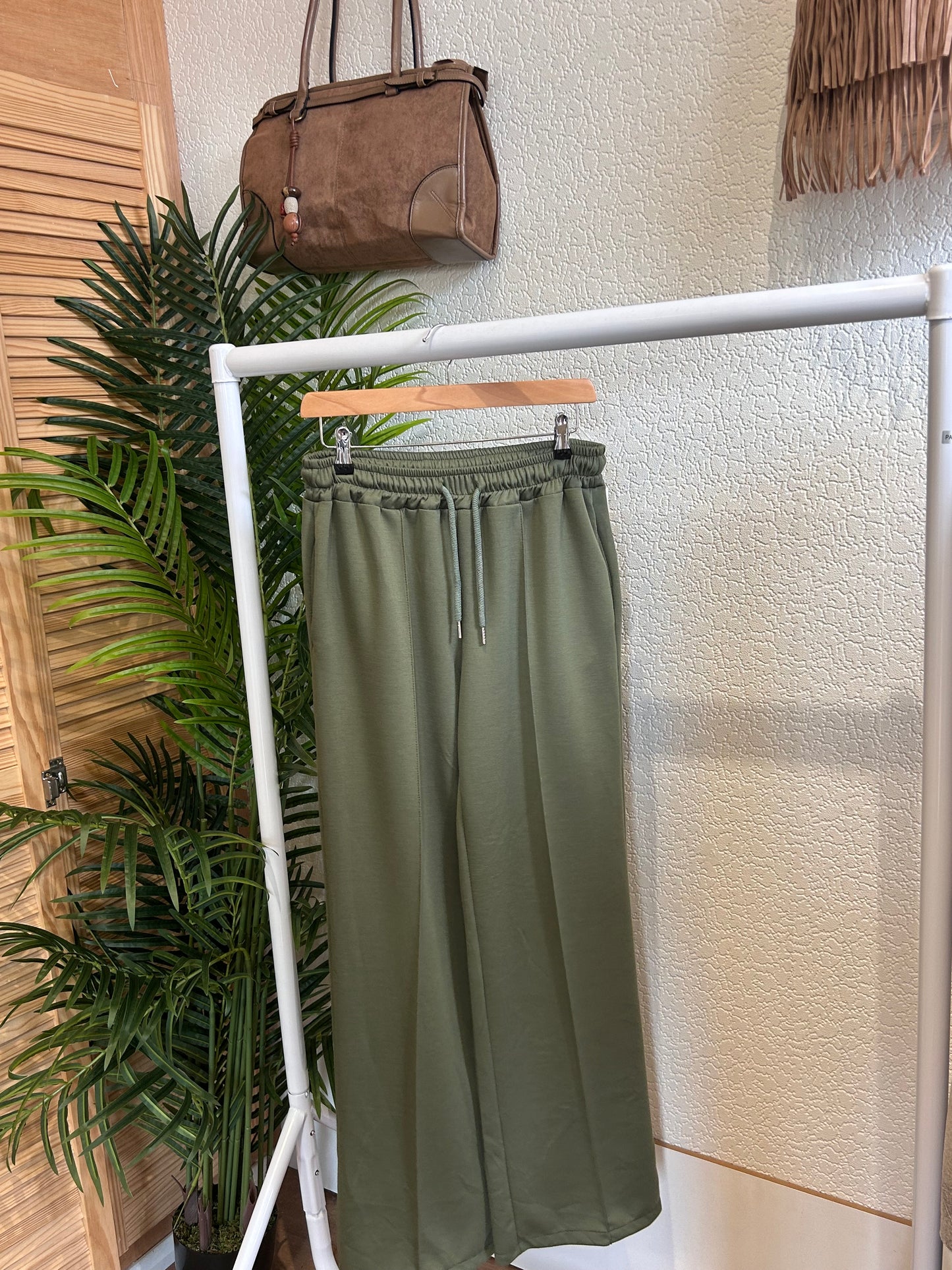 Khaki Front Seem Wide Trousers