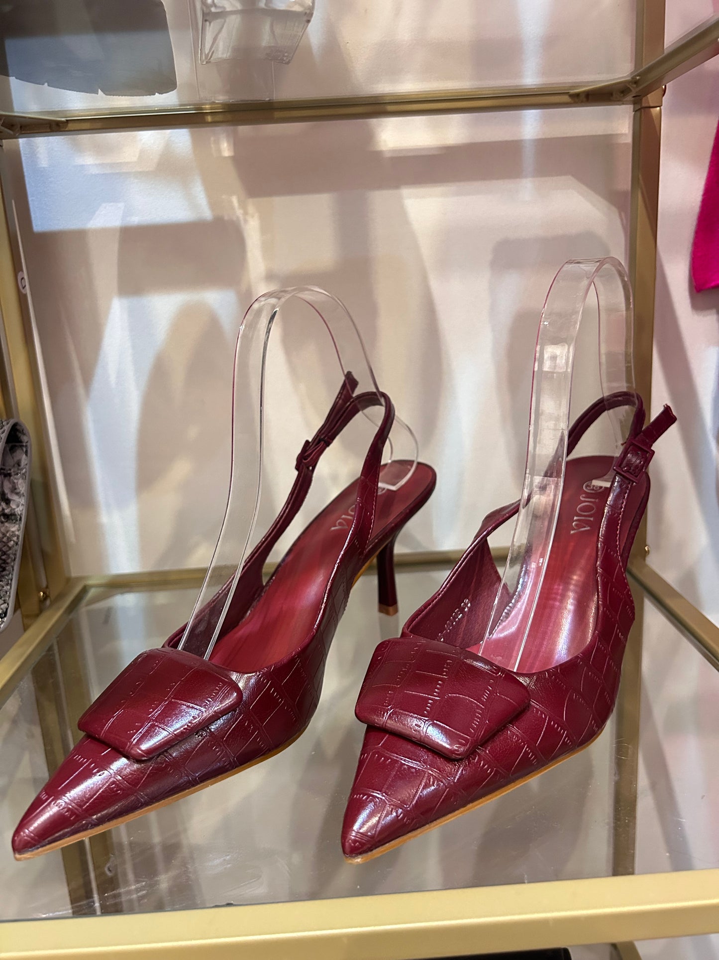 Wine Croc Print Slingback Heel