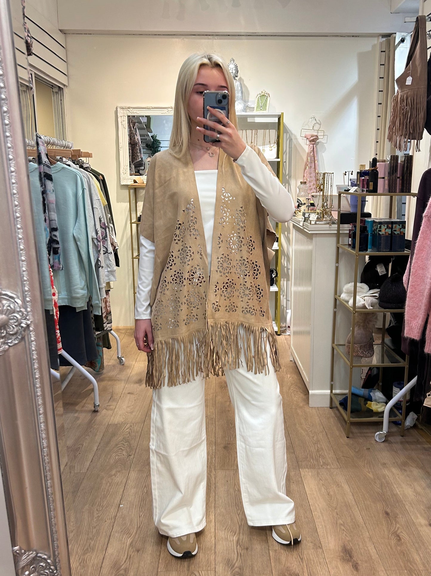 FAUX SUADE TASSLE CAPE