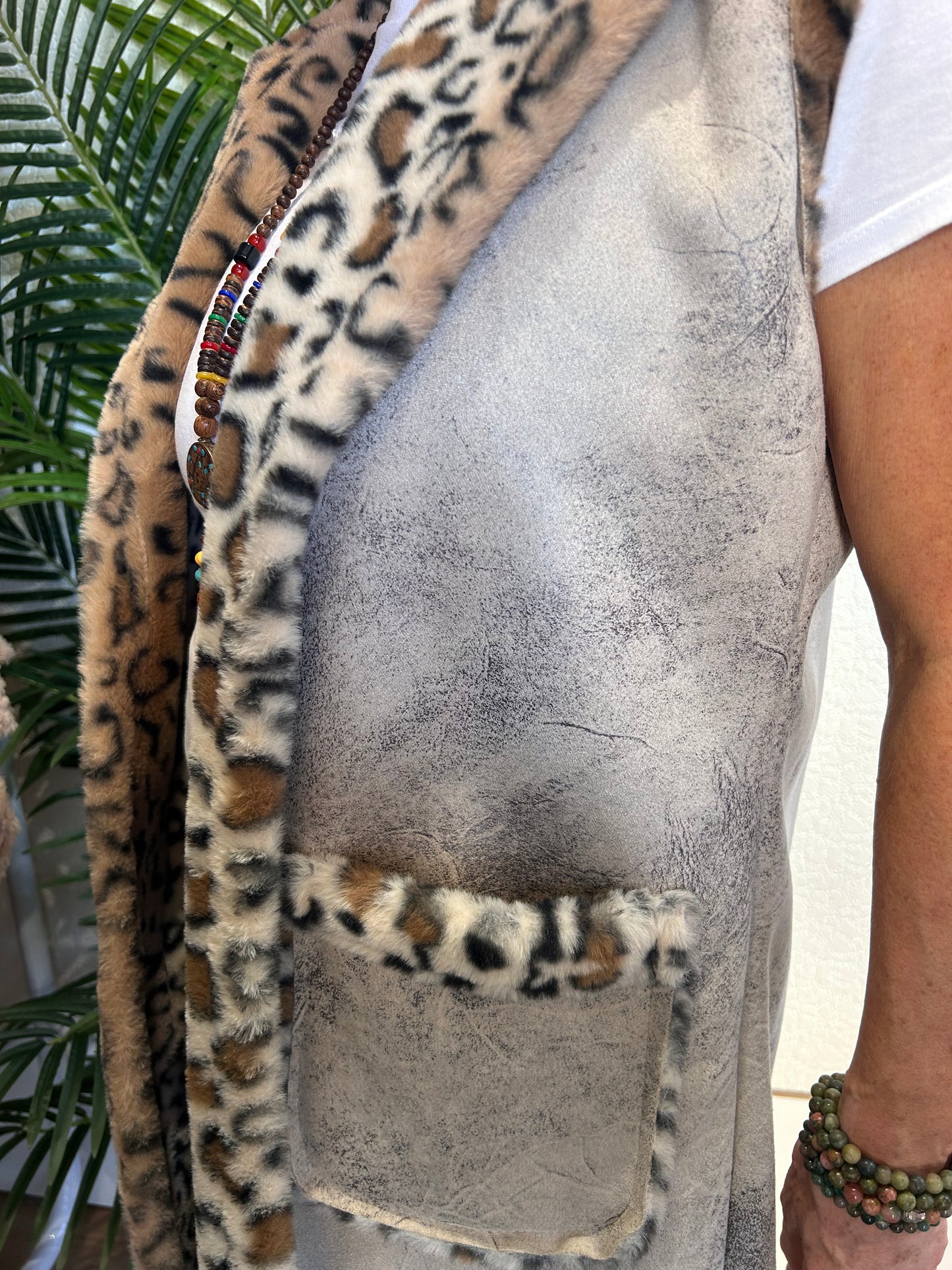 Faux Leopard Fur Long Gilet