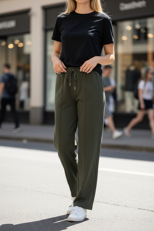 Khaki Front Seem Wide Trousers