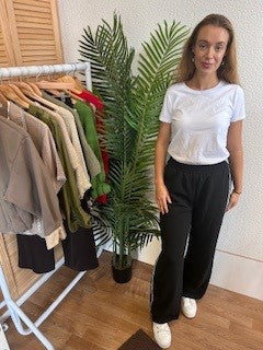 Stretch Black Trouser with White Side Stripes