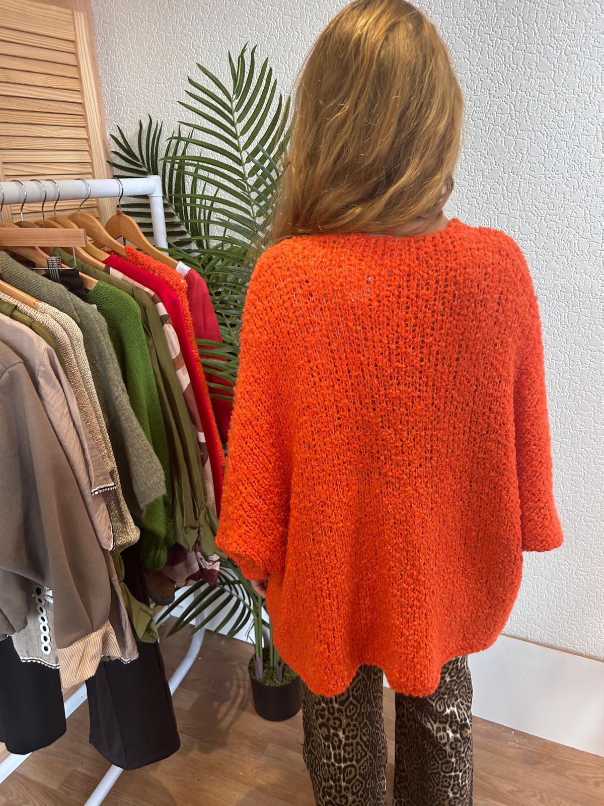 Orange Soft Knit Cardigan with Sun Broach