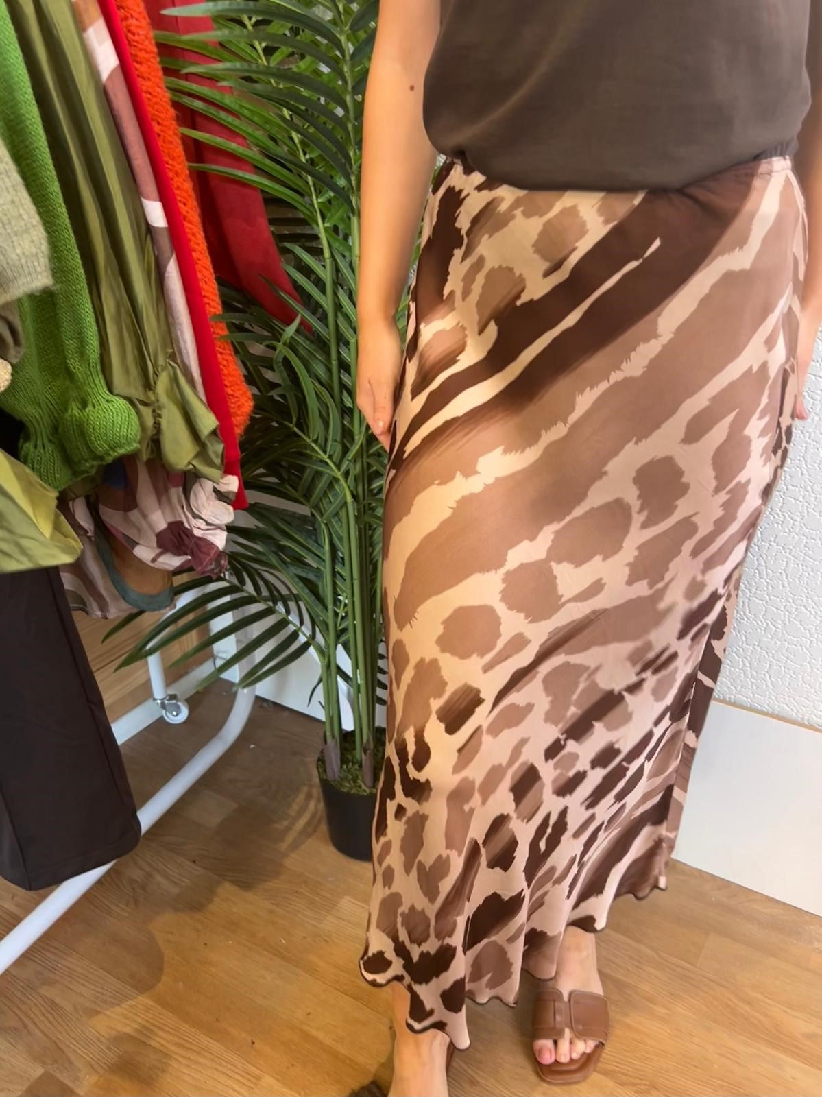 Animal Print Satin Skirt