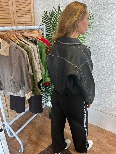 Black PU Distressed Look Jacket