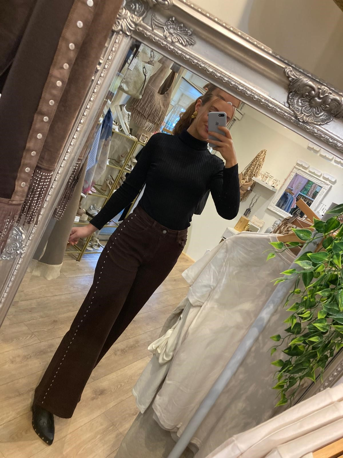 Chocolate stretch Studded Wide Leg Jean
