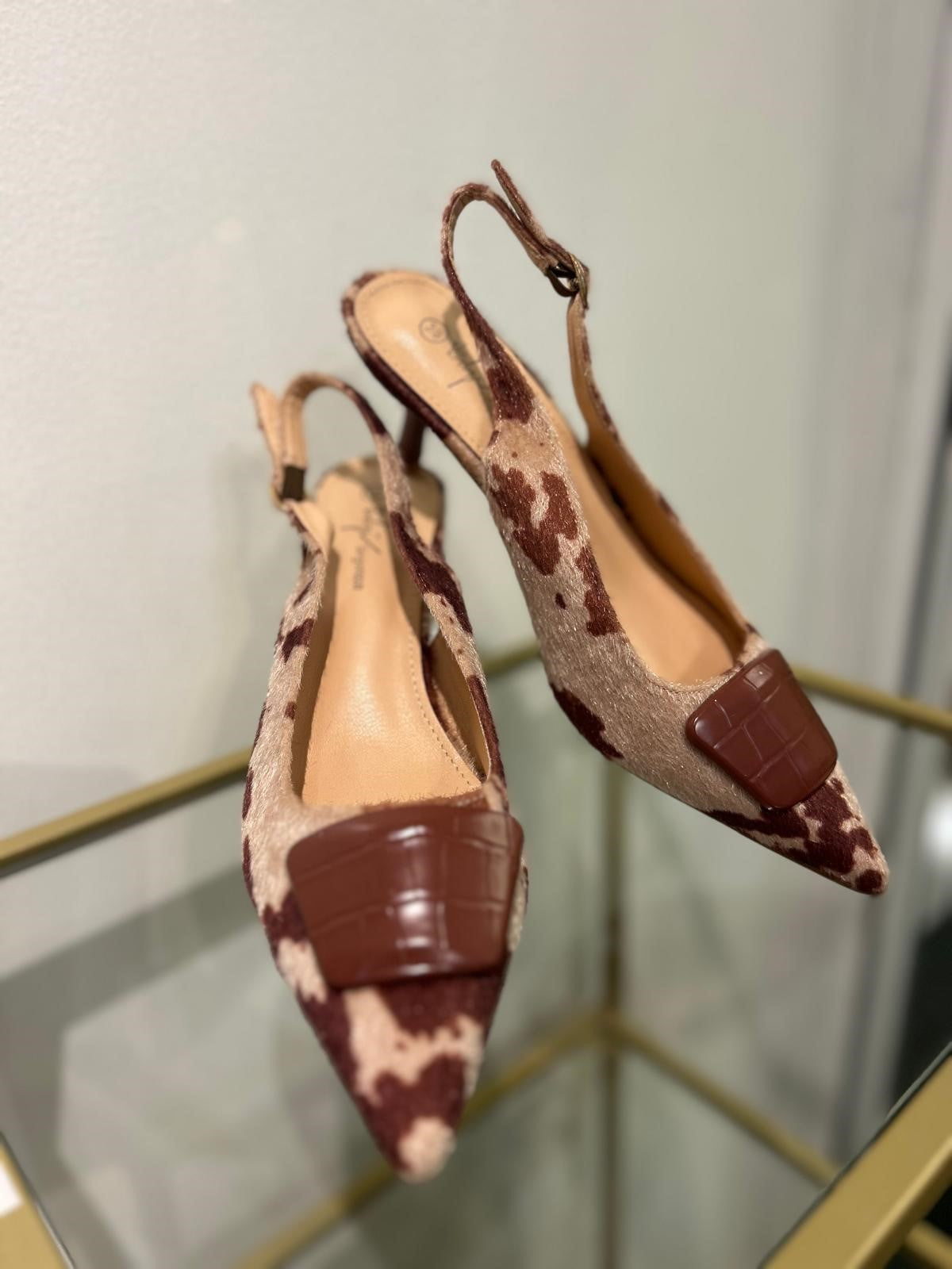 COW PRINT KITTEN HEEL SHOE