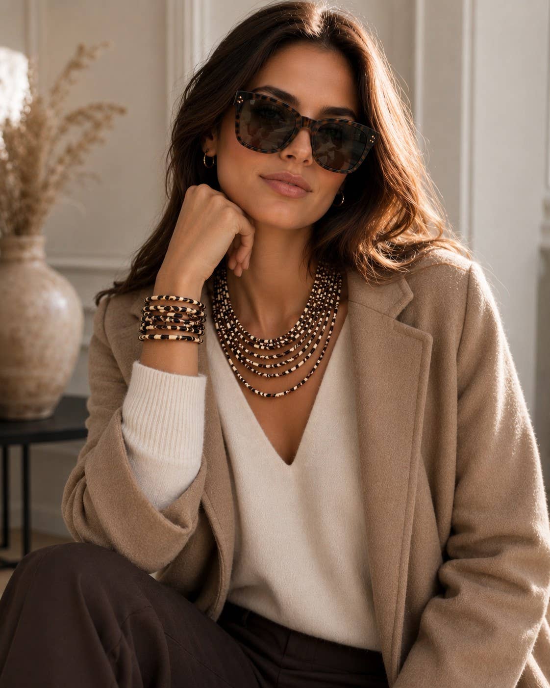 SET: NECKLACE + BRACELET IN LEOPARD-PRINT FAUX LEATHER WITH STAINLESS STEEL MAGNETIC CLASP: Leopard