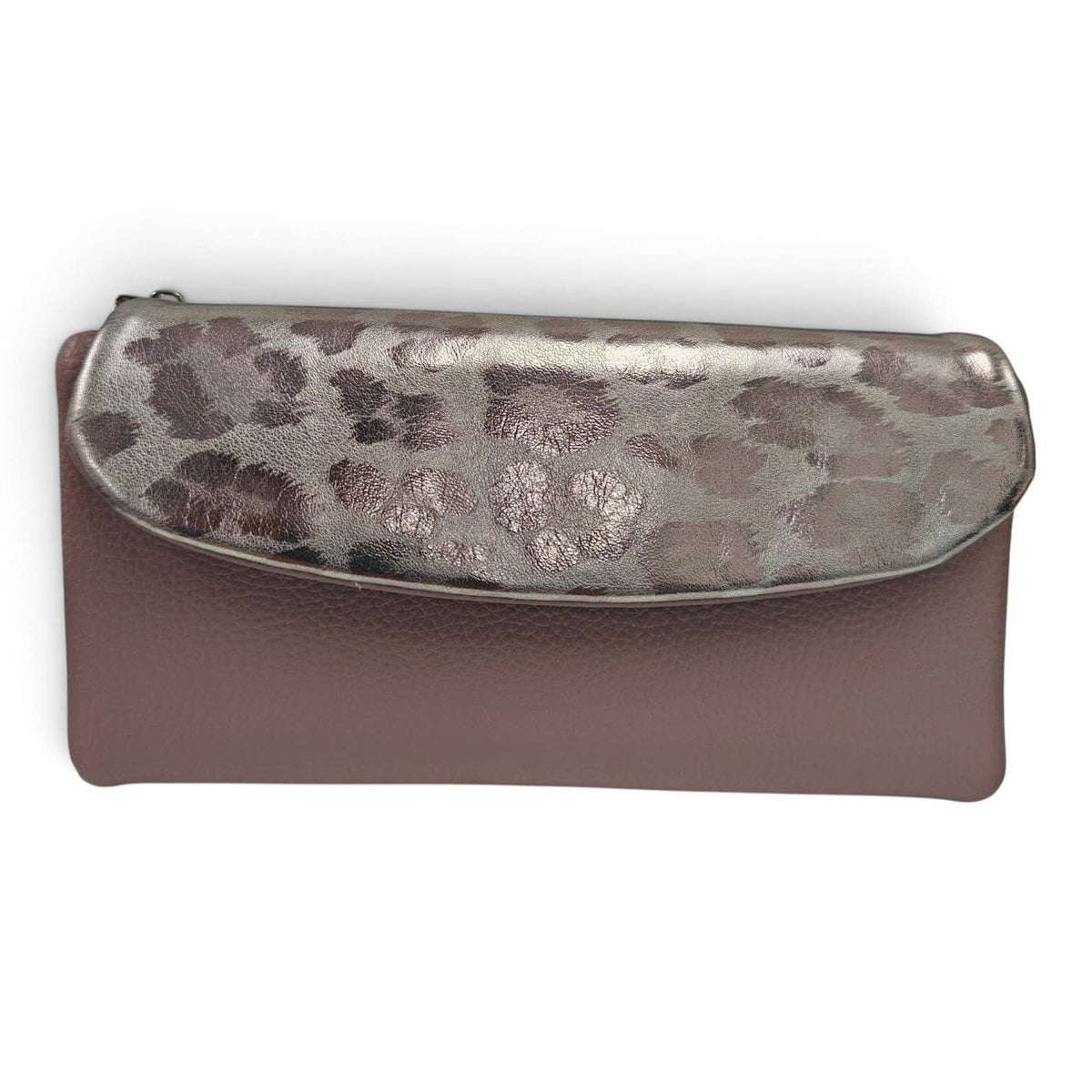 Soft Pu Metallic Leopard Print Long Purse Clutch + Gift Box: Apricot