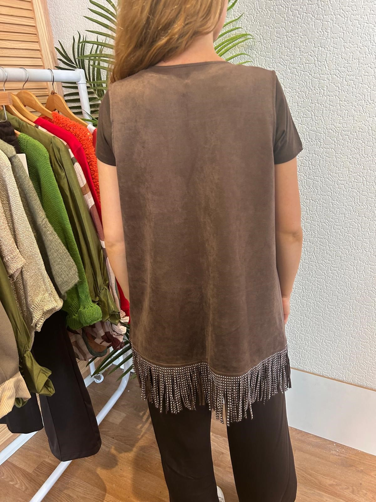 Chocolate Studded Fringed Gilet
