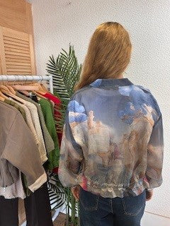 Blue Print Sheer Zip Jacket