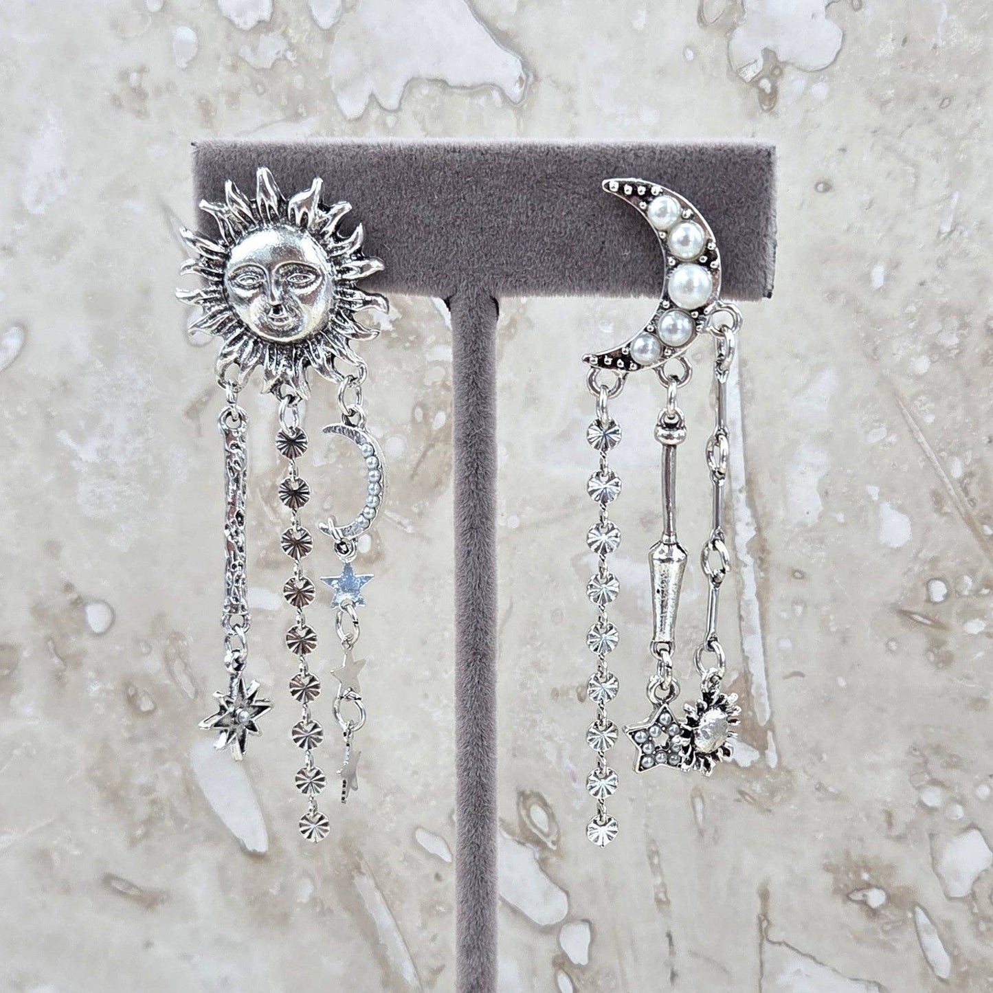 Sun and moon chain dangle celestial earrings: Gold
