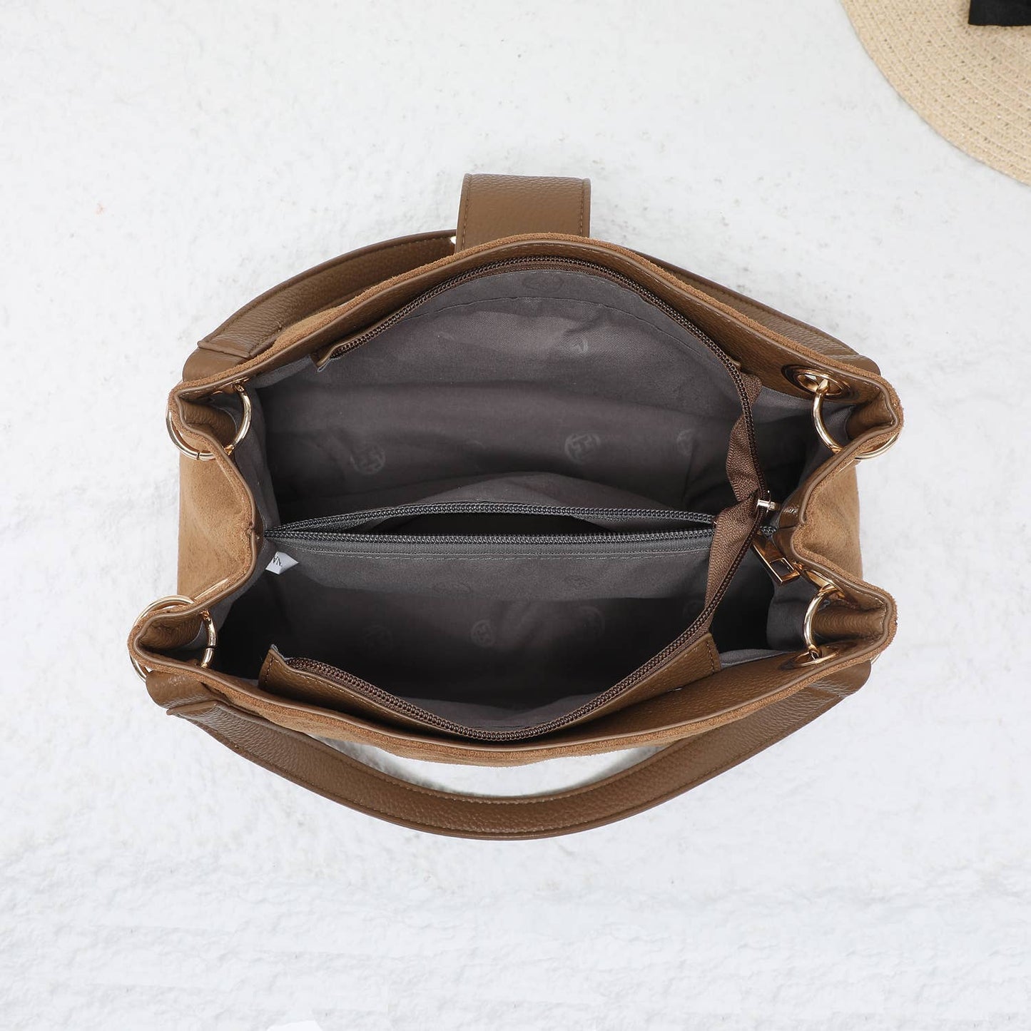 Khaki  Faux Suede Shoulder Bag