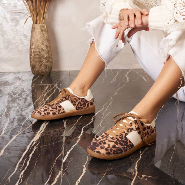 Women’s Leopard Print Retro Gum Sole Trainers Sneakers: Leopard / Standard / UK5/US7
