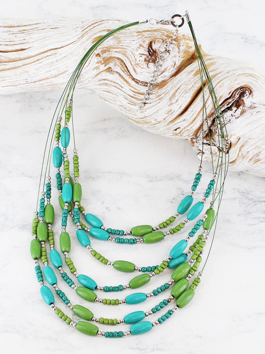MULTI STRAND WOODEN BEAD NECKLACE