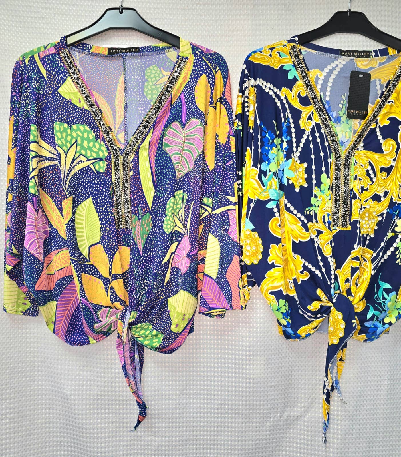 Printed V Diamante Slinky Tops: ZigZag