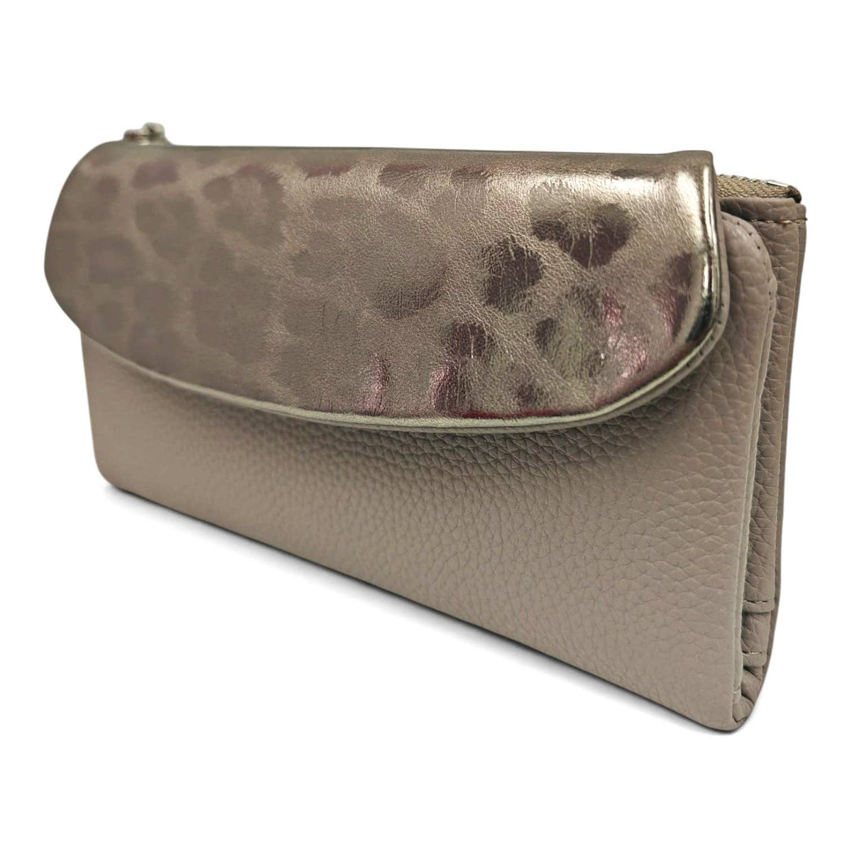 Soft Pu Metallic Leopard Print Long Purse Clutch + Gift Box: Apricot