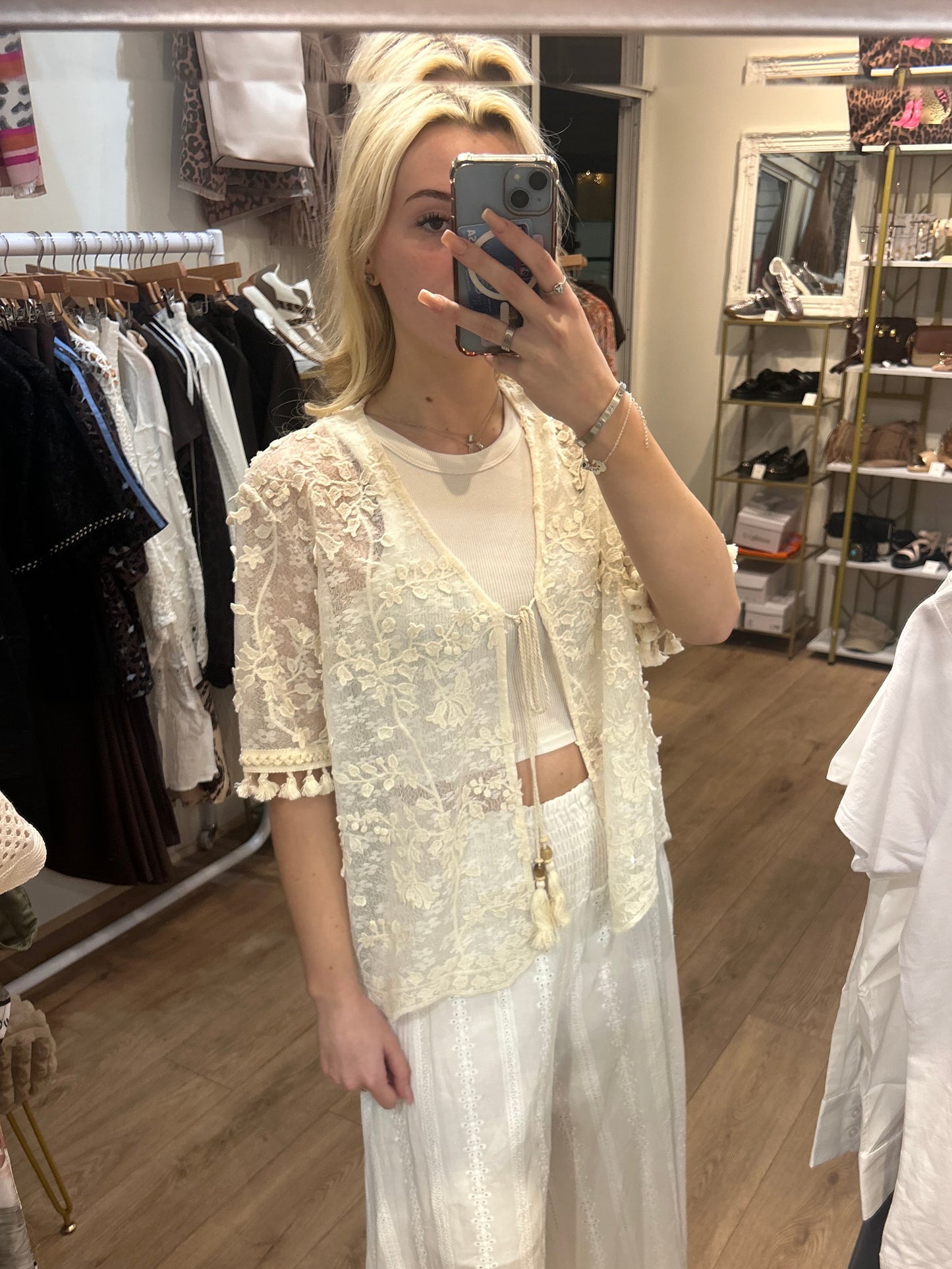 CREAM DETAILED SHEER CARDI