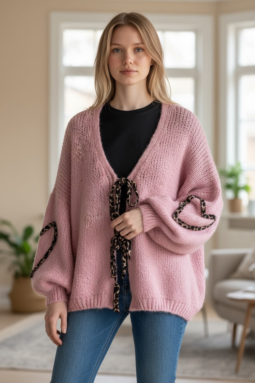 Baby Pink Leopard Detail Cardi