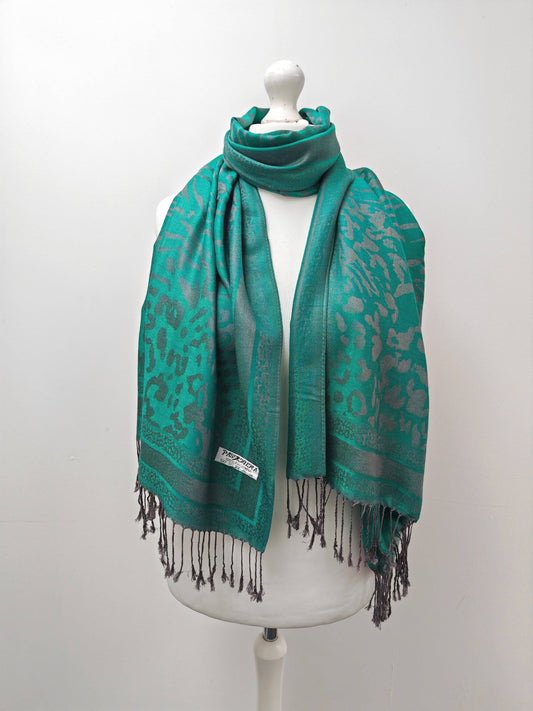 Super Soft Pashmina Scarf Shawl Wrap-2503 Animal Print: Emerald