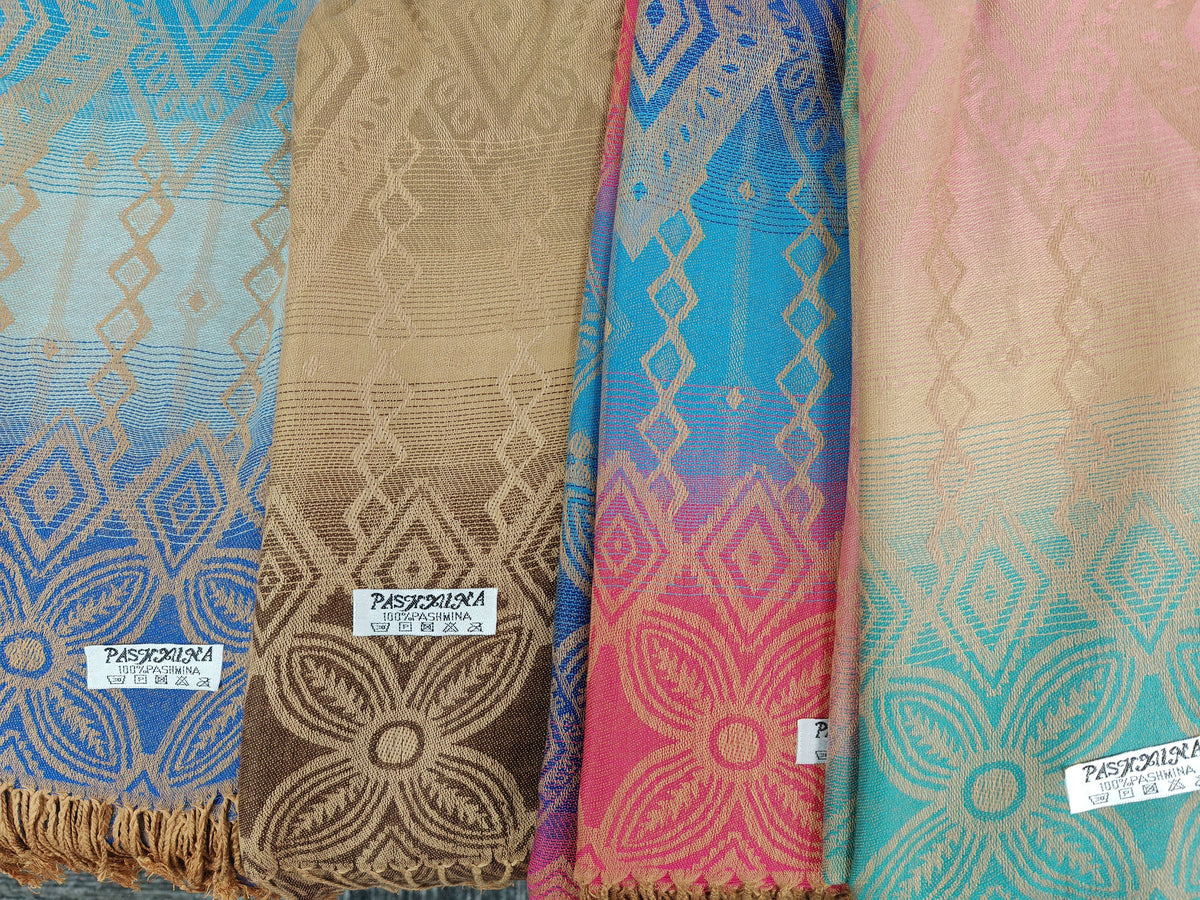 Super Soft Reversible Pashmina scarf /Shawl-Azec 6364: Blue