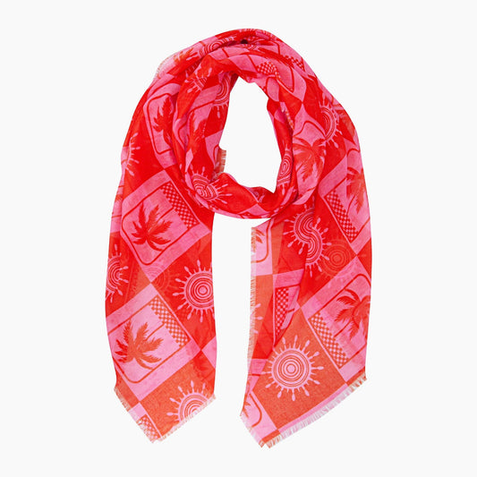 Palm Tree & Suns Lightweight Scarf in Hot Pink/Red: One-size