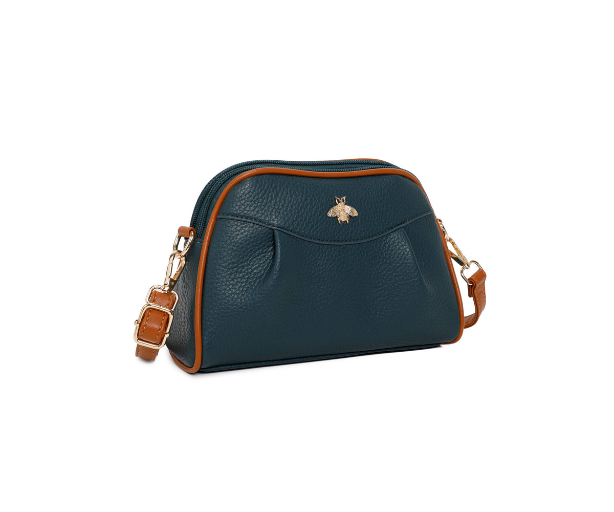 Double Zipper Bee Shoulder Bag Cross Body Bag - 9325: Teal