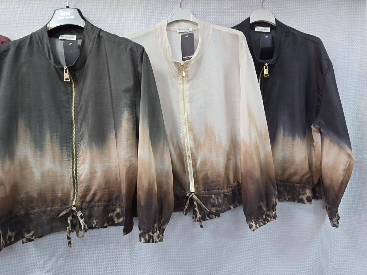 Ombre Zip Blouson Lightweight Bomber Jacket: Cream
