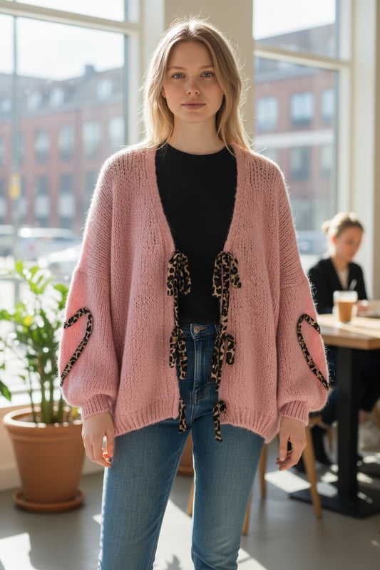 Baby Pink Leopard Detail Cardi